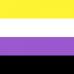 Flag with yellow, white, purple and black stripes