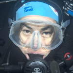 Face of person in scuba gear